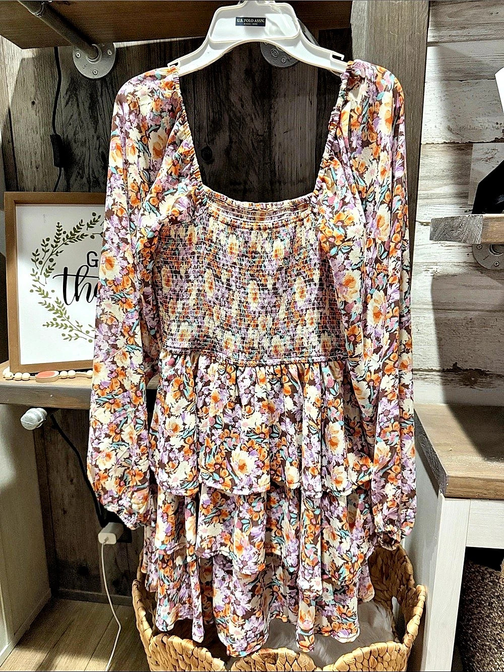 Floral Tiered Mini Dress in Purple & Orange Like New